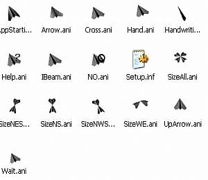 灰色动感纸飞机鼠标指针(15种鼠标指针形态)