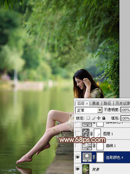 Photoshop给江边的美女加上漂亮的淡调红褐色