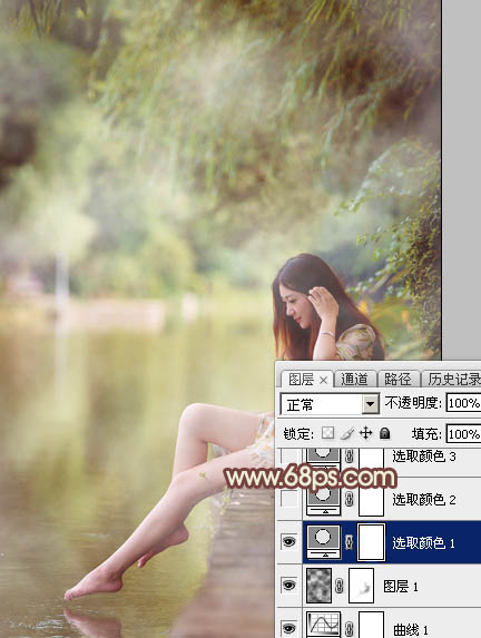 Photoshop给江边的美女加上漂亮的淡调红褐色