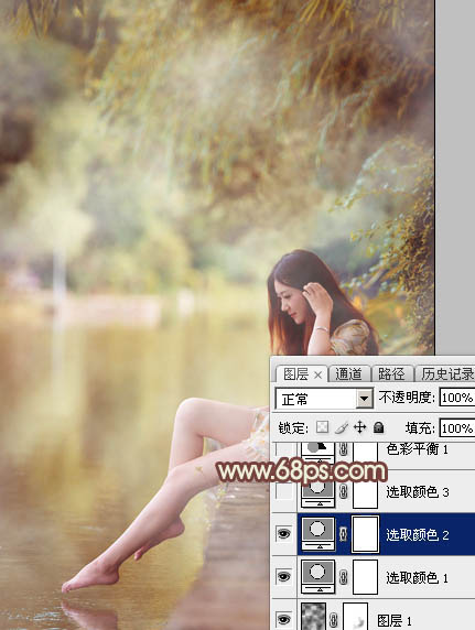 Photoshop给江边的美女加上漂亮的淡调红褐色