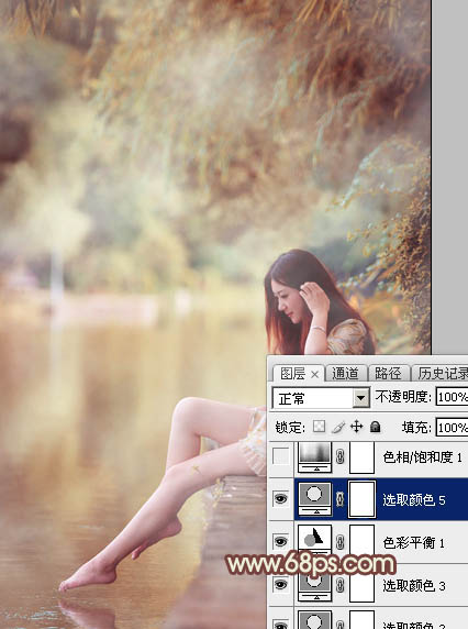 Photoshop给江边的美女加上漂亮的淡调红褐色