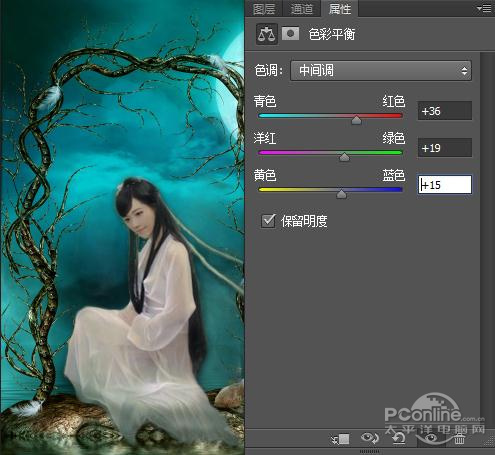 Photoshop合成月夜镜湖美女图